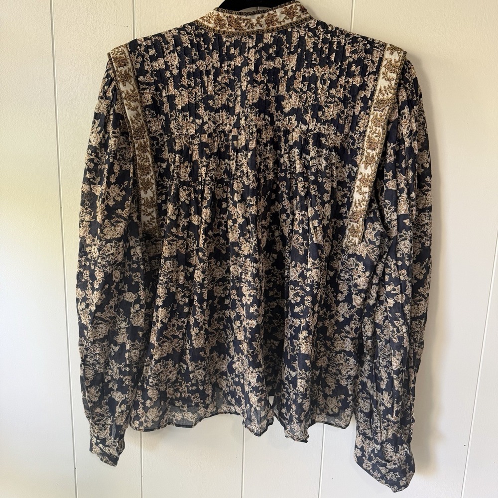 Isabel Marant Étoile Vega Top Size 36 Navy Floral High Neck Cotton Blouse - Picture 4 of 13